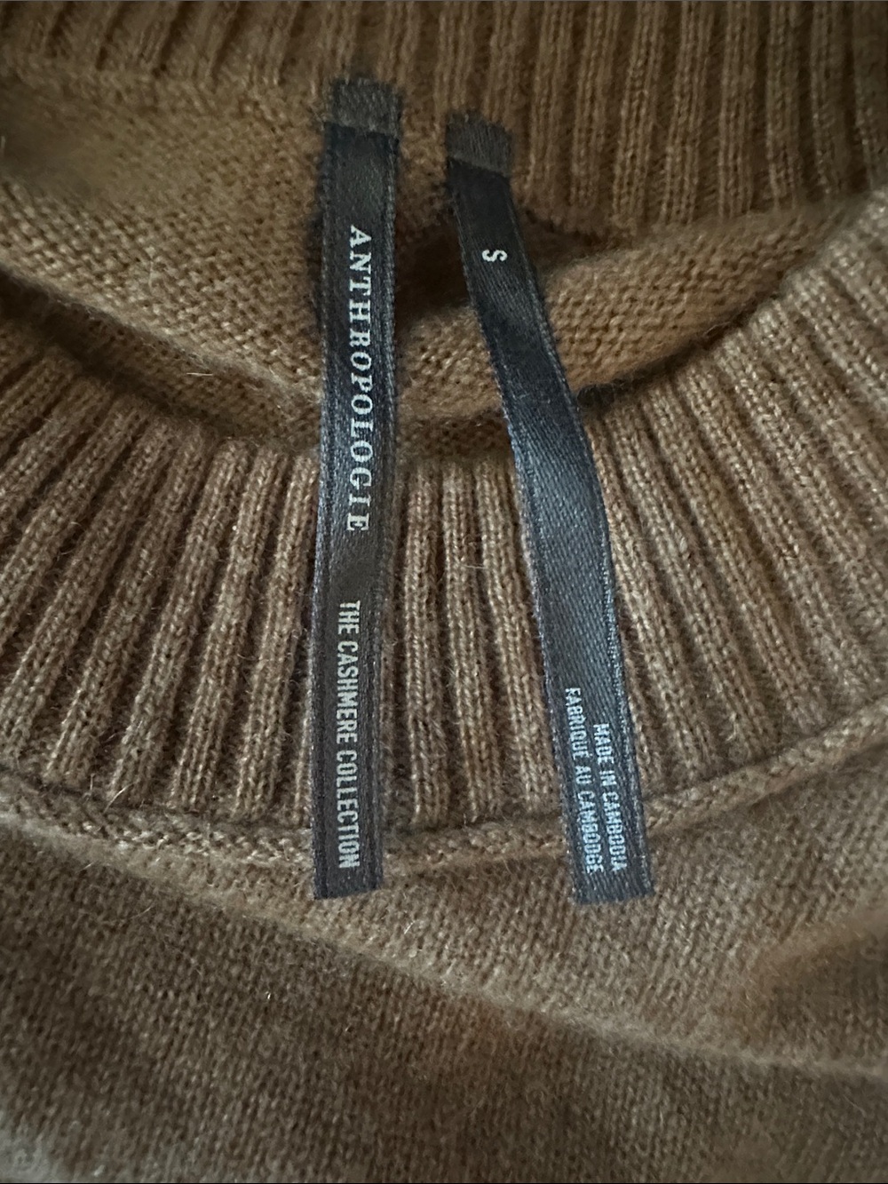 Anthropologie Short Sleeve Cashmere Sweater in Camel Brown - Picture 4 of 6